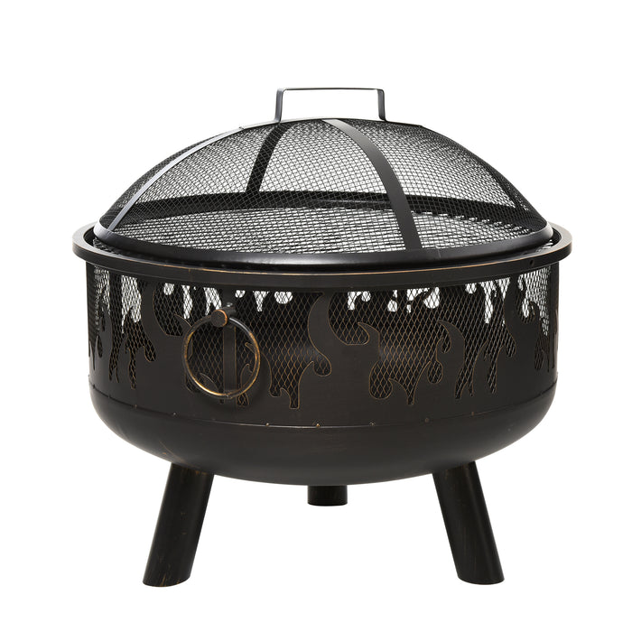 Outdoor 2-in-1 Fire Pit and BBQ Grill - Steel Bowl Heater with Cooking Grate and Spark Screen - Ideal for Backyard Bonfires and Patio Cookouts