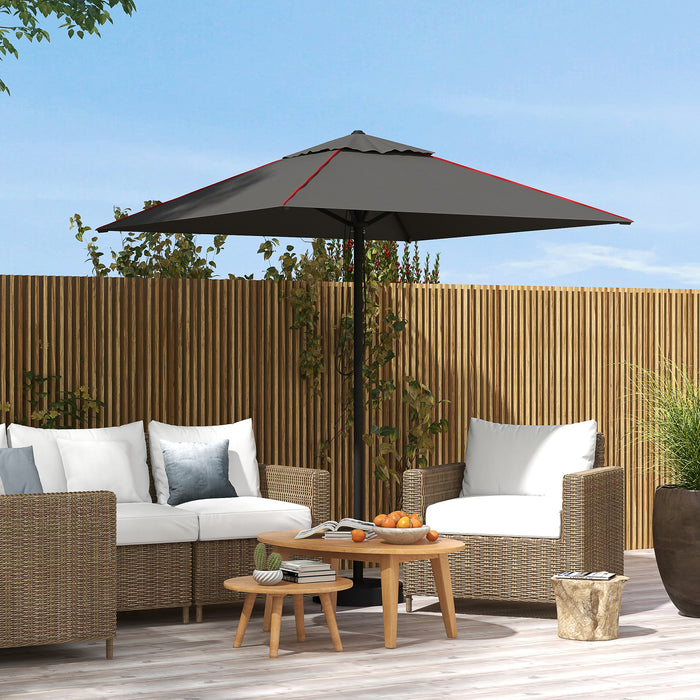 Patio Parasol Sun Shade Umbrella - Ventilated Canopy with Decorative Piping Edge, Garden Market Table Umbrella in Grey - Ideal Outdoor Accessory for UV Protection and Comfort