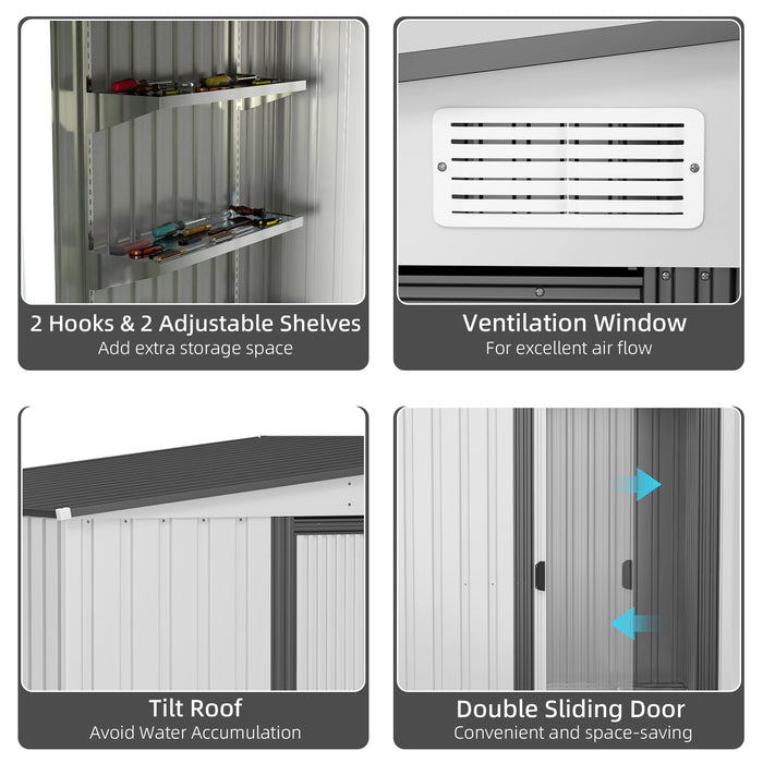 Galvanised Metal Shed 5x7 ft with Foundation - Lean-to Garden Storage, Sliding Doors, Dual Vents - Ideal for Tools and Outdoor Equipment