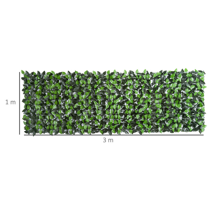 Artificial Leaf Hedge - Privacy Screen Fence Panel for Outdoor/Indoor Garden Decor, 3M x 1M, Dual-Toned Greens - Creates Secluded Spaces & Enhances Aesthetics