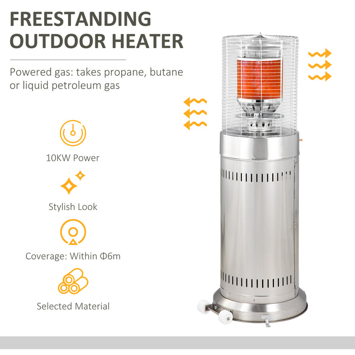 10KW Freestanding Gas Patio Heater - Bullet Style Outdoor Terrace Heater with Dust Cover and Wheels - Ideal for Heating, Comfortable Outdoors Entertainment