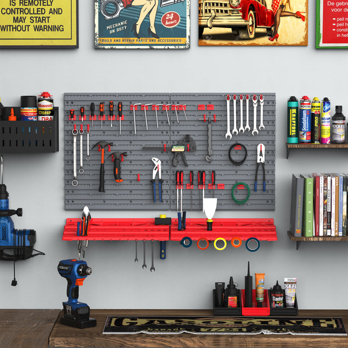54-Piece Tool Storage Solution - Wall-Mounted Pegboard & Shelf System with 50 Pegs for Home Garage DIY Organization - Ideal Space-Saver for Handymen and Craft Enthusiasts