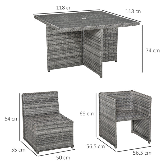 8-Seater Rattan Dining Set - Patio Garden Wicker Cube Sofa with Umbrella Hole Table, Mixed Grey - Perfect for Indoor & Outdoor Entertaining