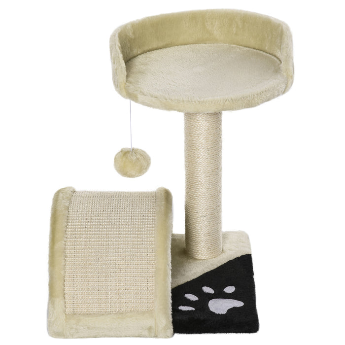 Cat Tree and Scratching Post - Kitten Activity Centre with Climber & Hanging Ball in Beige - Ideal for Playful Cats and Scratch Training