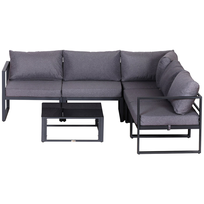 Outdoor Aluminum Sectional Sofa Set - 6Pcs Conversation Furniture with Cushions - Patio Lounging & Entertainment Comfort