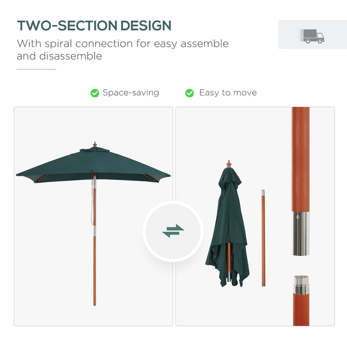 Outdoor Sunshade Market Parasol - 6-Rib Garden Umbrella with Wood and Bamboo Frame in Brown Green - Ideal Patio Accessory for UV Protection & Comfort