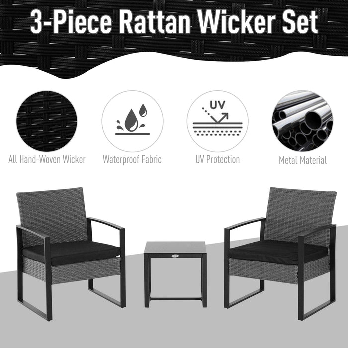 PE Rattan 2-Seater Bistro Set - Garden Patio Furniture with Weave Conservatory Sofa, Coffee Table, and Chairs - Ideal for Outdoor Leisure & Entertaining, Grey