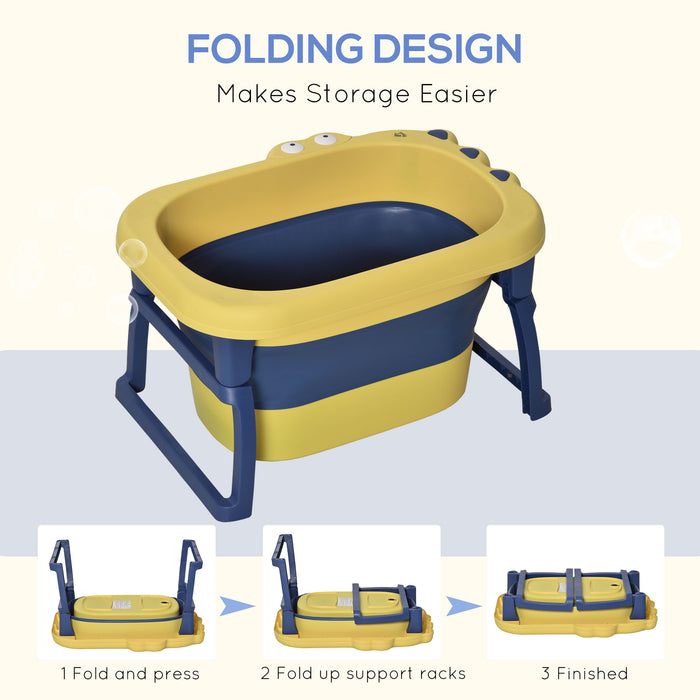 Collapsible Crocodile Baby Bath Tub - Non-Slip, Portable Design with Stool Seat - Ideal for Newborns to 6-Year-Old Children Toddlers