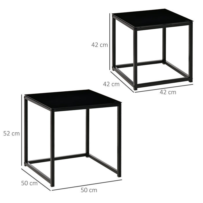 Modern Nesting Side Table Duo - Tempered Glass Top with Sleek Black Frame - Versatile Accent Tables for Living Room, Bedroom, or Office