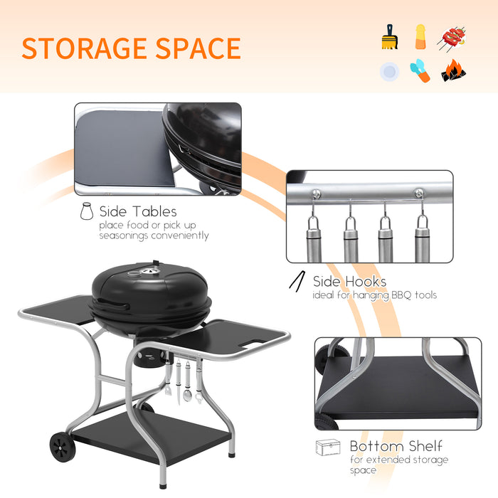 Charcoal Grill Trolley with Wheels - Portable Outdoor BBQ Station - Ideal for Backyard Cookouts and Picnics