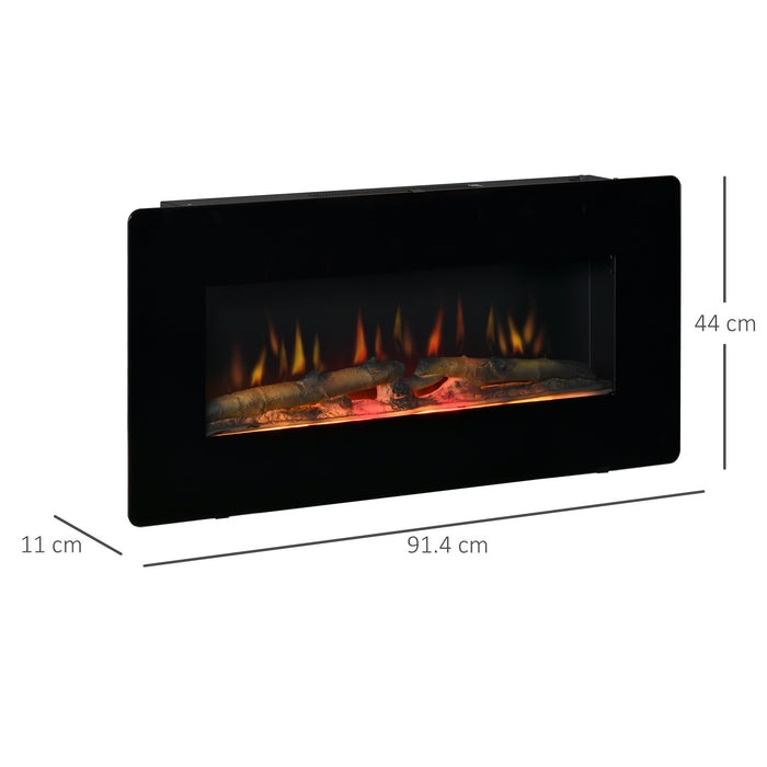 Electric Wall-Mounted Fireplace Heater - Adjustable Flame, Remote, Timer, 1800/2000W Power in Black - Cozy Ambiance for Home Heating