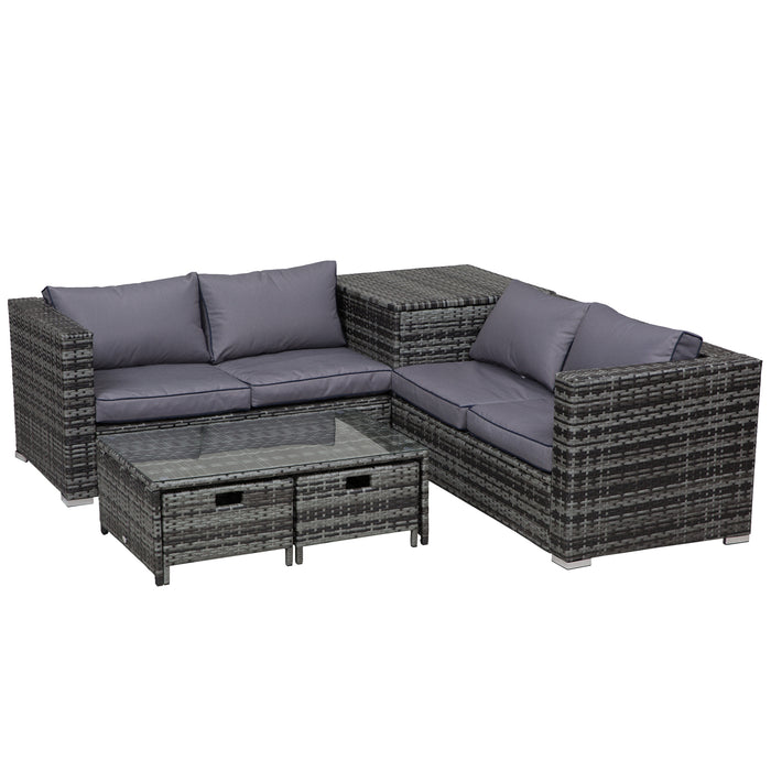 4-Seater Rattan Wicker Set - Cushioned Patio Corner Sofa with Storage Coffee Table and 2 Drawers - Ideal for Garden Entertainment and Relaxation