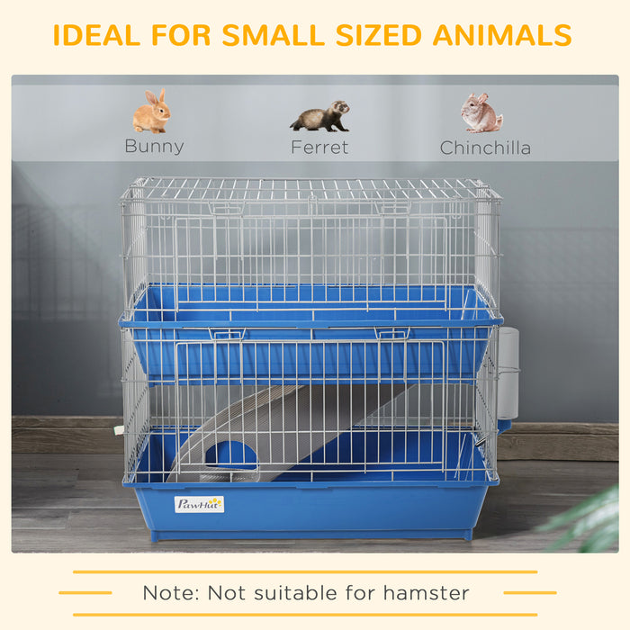 Small Pet Habitat - Blue Metal 2-Tier Cage with Sturdy Construction - Ideal for Hamsters, Gerbils, and Mice Comfort