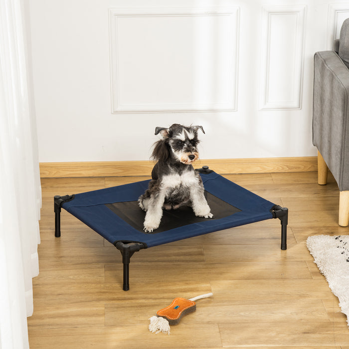 Elevated Pet Cot Bed for Dogs and Cats - Medium Size, Portable Raised Sleeping Basket, Blue - Ideal for Puppy Comfort and Camping Convenience