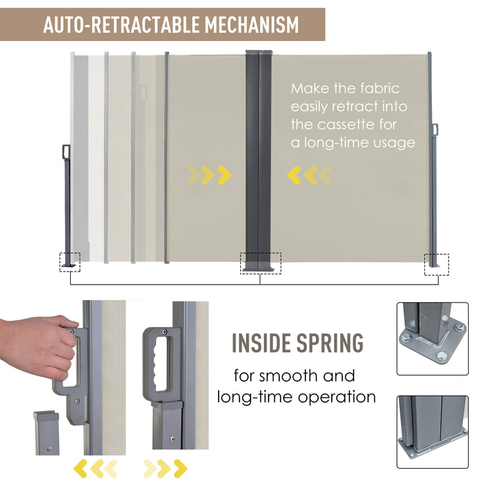 Patio Double Retractable Awning - Folding Privacy Screen and Sun Shade Wind Barrier - Ideal for Outdoor Seclusion and Corner Wall Dividing in Cream White