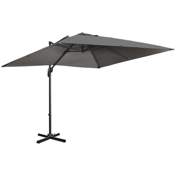 Cantilever Parasol Square Umbrella - 2.7m Overhang with Cross Base, Crank Handle, Tilt Function, 360° Rotation, Aluminum Frame - Ideal for Outdoor Patio Shade, Dark Grey