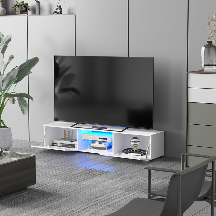 High Gloss TV Stand Cabinet with LED RGB Lights - Media Console for 55" TVs, Storage & Remote Control - Modern Entertainment Center for Living Room