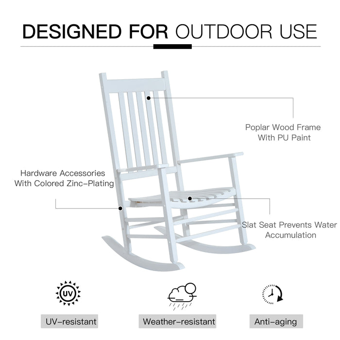 White Wooden Porch Rocking Chair - Cozy Armchair Patio Rocker for Outdoor Deck & Garden - Relaxing Furniture for Balcony Spaces