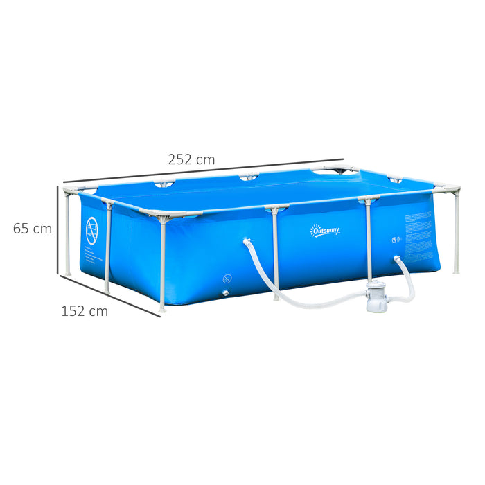 Above Ground Steel Frame Pool Set - Rust-Resistant Structure with Filter Pump & Cartridge, Reinforced Sidewalls, 252x152x65 cm in Blue - Ideal for Family Outdoor Swimming and Fun