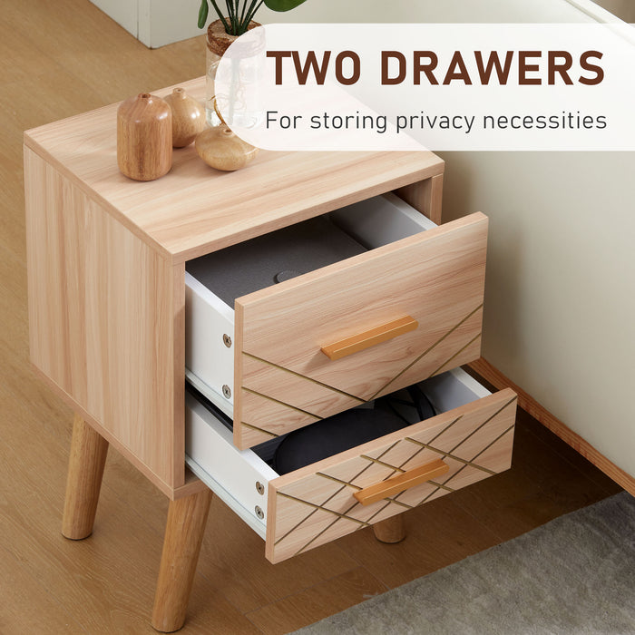 Scandinavian-Style Bedside Cabinet with Drawers - Natural Wood Legs, Sleek Nightstand - Ideal Bedroom Storage Solution for Modern Homes