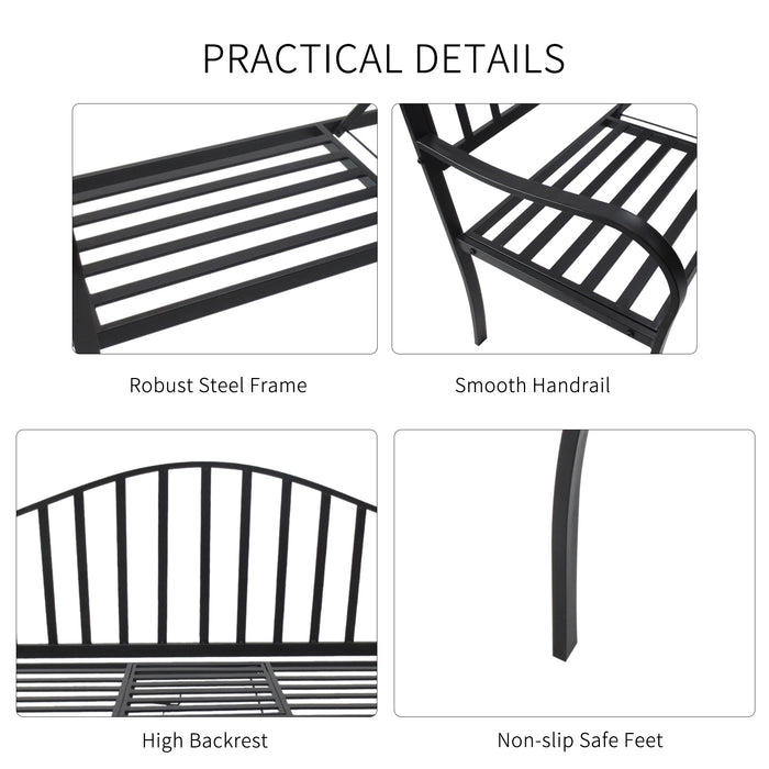 Outdoor Patio Bench with Folding Center Table - Metal Frame Garden Seating - Versatile Furniture for Parks and Home Gardens