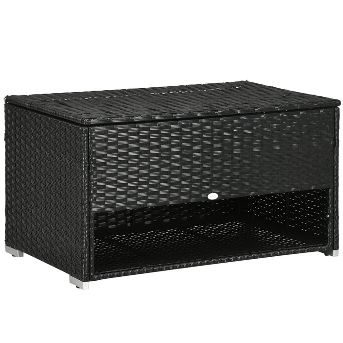 Outdoor PE Wicker Storage Box with Shoe Layer - Rattan Garden Deck Box for Indoor and Outdoor Use - Ideal for Spa Accessories, Black