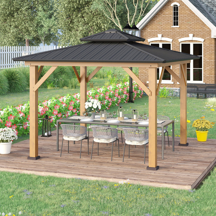 Aluminium Hardtop Gazebo Canopy 3.5 x 3.5m - 2-Tier Roof with Solid Wood Frame for Outdoor Patio - Elegant Grey Shelter for Garden and Entertainment Spaces