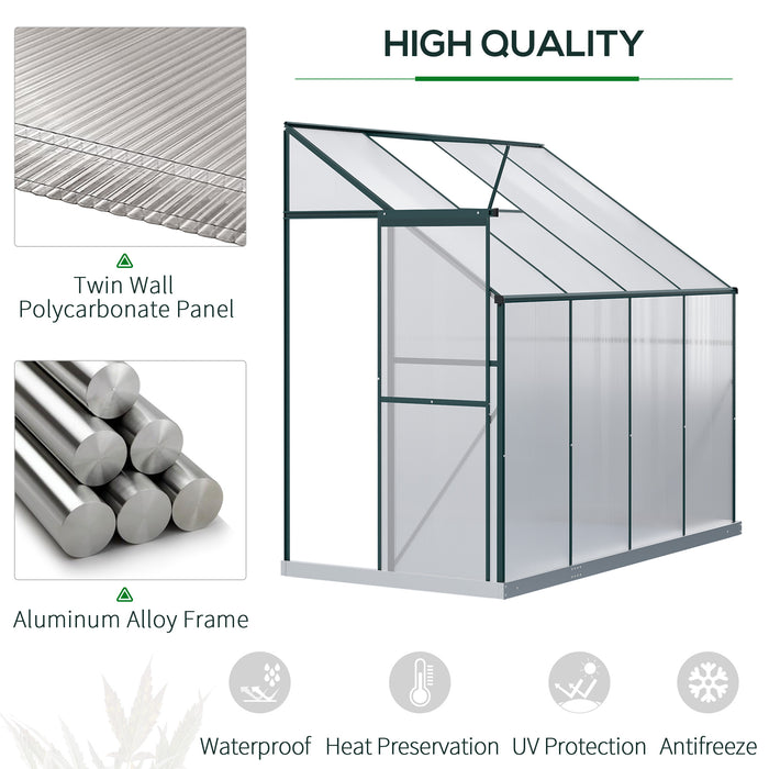 Heavy Duty Aluminium Lean-to Greenhouse - Walk-In Wall Greenhouse with Polycarbonate Panels and Roof Vent, 253x127x220 cm - Ideal for Protecting Plants and Seedling Growth