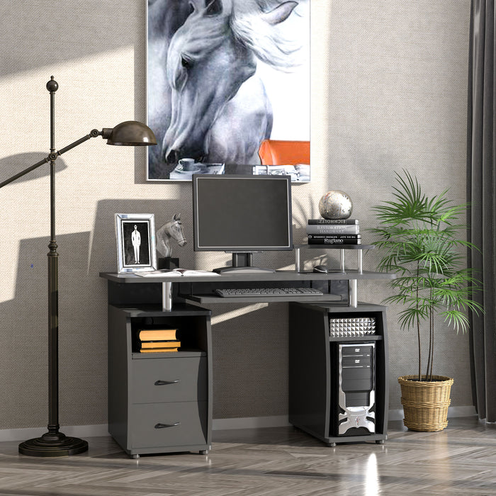 Ergonomic Home Office Computer Desk - Workstation with Keyboard Tray, CPU Shelf, Drawers, Sliding Scanner Shelf - Ideal for Remote Work and Study Spaces