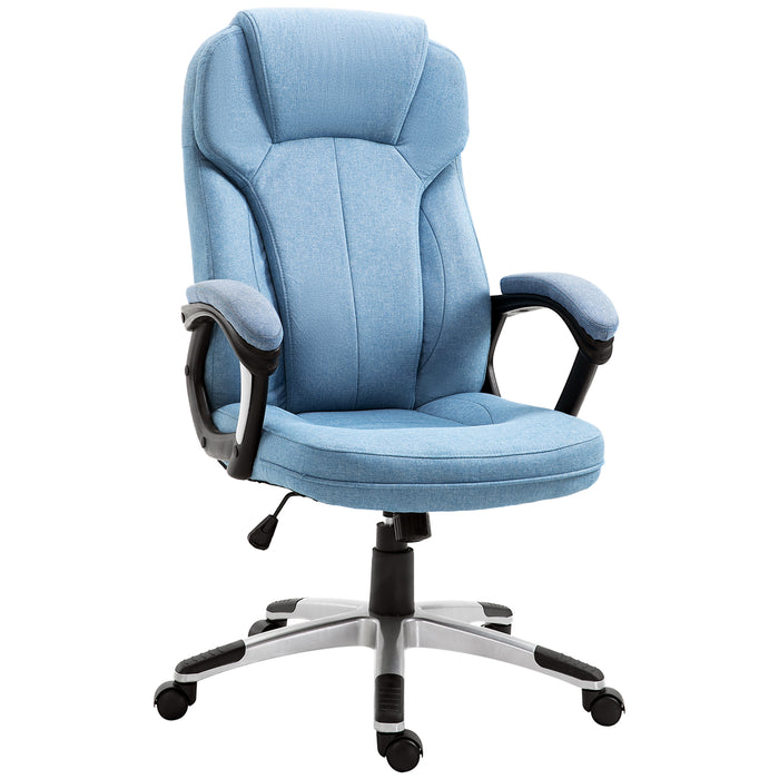 Ergonomic Linen Fabric Desk Chair - Height Adjustable with Padded Armrests and Tilt Feature, Blue - Comfortable Seating for Home Office Use