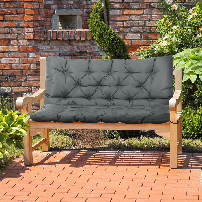 Garden Bench & Swing Chair Seat Pad - 2 Seater Cushion with Ties, 110 x 120 cm in Dark Grey - Comfort for Indoor and Outdoor Lounging