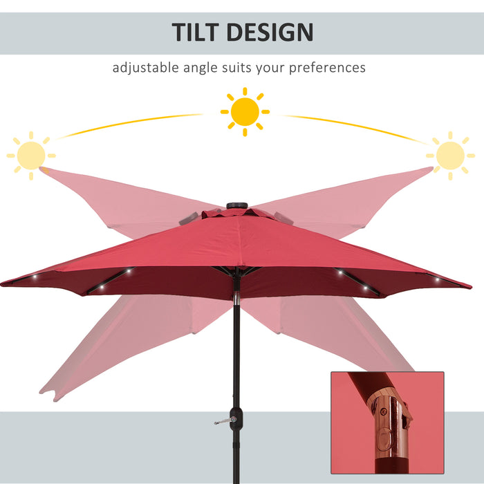 Solar-Lit Patio Umbrella with 24 LEDs - Durable Wine Red Canopy for Outdoor Leisure - Ideal Illumination for Nighttime Entertainment