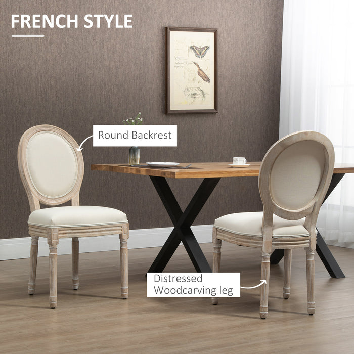 French-Style Dining Chair Duo - Armless Kitchen Accent Chairs with Linen-Touch Upholstery and Backrest in Cream - Elegant Seating for Home Dining Area