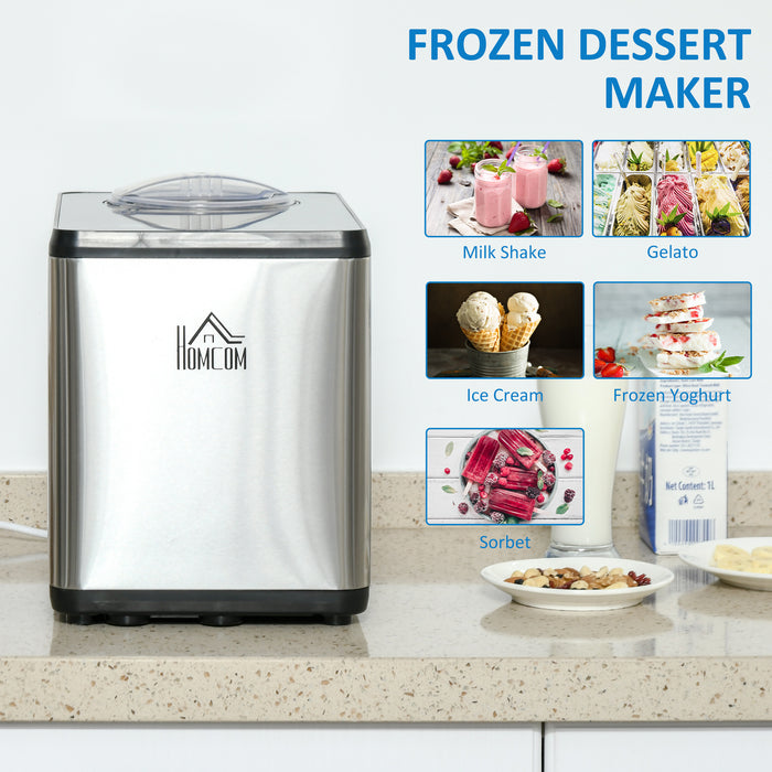 1.5L Ice Cream Maker Machine - Stainless Steel Frozen Dessert Station for Gelato, Sorbet, Milkshake, Frozen Yogurt - User-Friendly with Detachable Paddle & LED Display