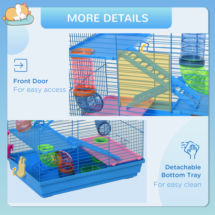 5-Tier Hamster Cage with Accessories - Exercise Wheels, Tunnel Tube, Water Bottle, Feeding Dishes, and Ladder Habitat - Perfect for Dwarf Mice and Small Rodents, Blue