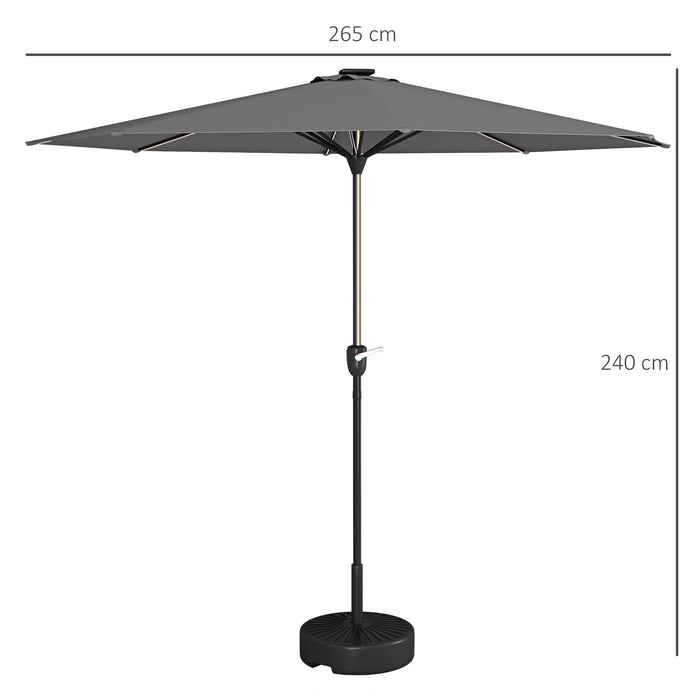 Solar-Powered LED Garden Parasol - Charcoal Grey Patio Umbrella with Crank Handle and Illumination - Perfect for Nighttime Outdoor Relaxation