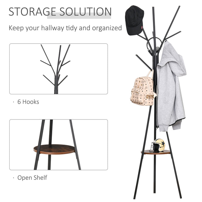 Free Standing Metal Coat Rack with 9 Hooks and Shelf - 180cm Tall Clothes and Hat Stand, Umbrella Organizer - Ideal for Hallway, Home and Office Use