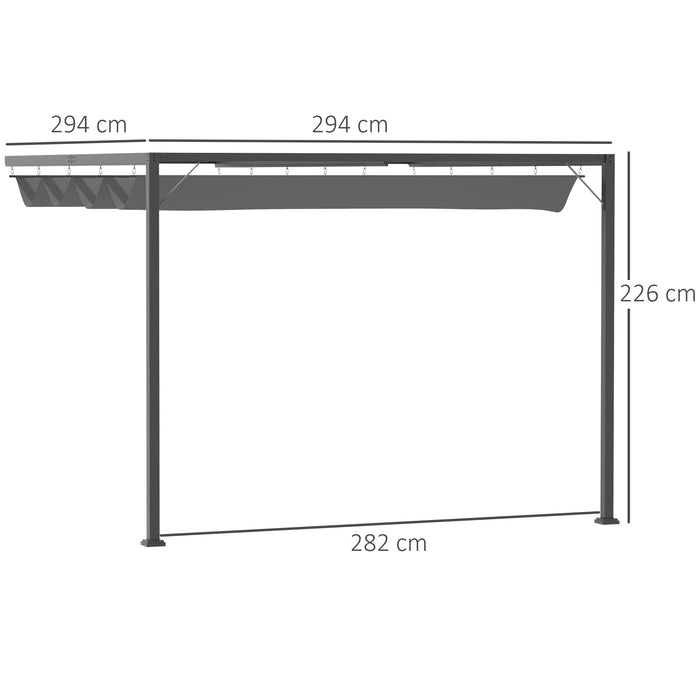 Outdoor Pergola with Retractable Canopy - Wall Mounted Gazebo for Patio Shelter and Sun Protection - Ideal for Backyard Comfort, Grey