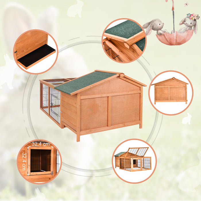 Wooden Small Animal Shelter - Detachable Guinea Pig & Rabbit Hutch with Openable Run and Roof, Slide-out Cleaning Tray - Ideal Pet House for Indoor and Outdoor Use