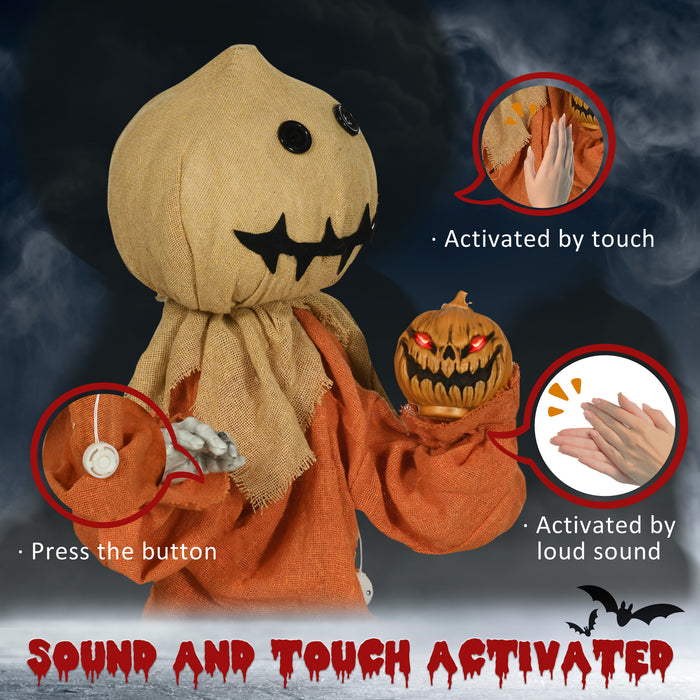 Outdoor Halloween Scarecrow - 80cm Motion-Activated Decor with Glowing Eyes - Spooky Sound Effects for Yard Displays