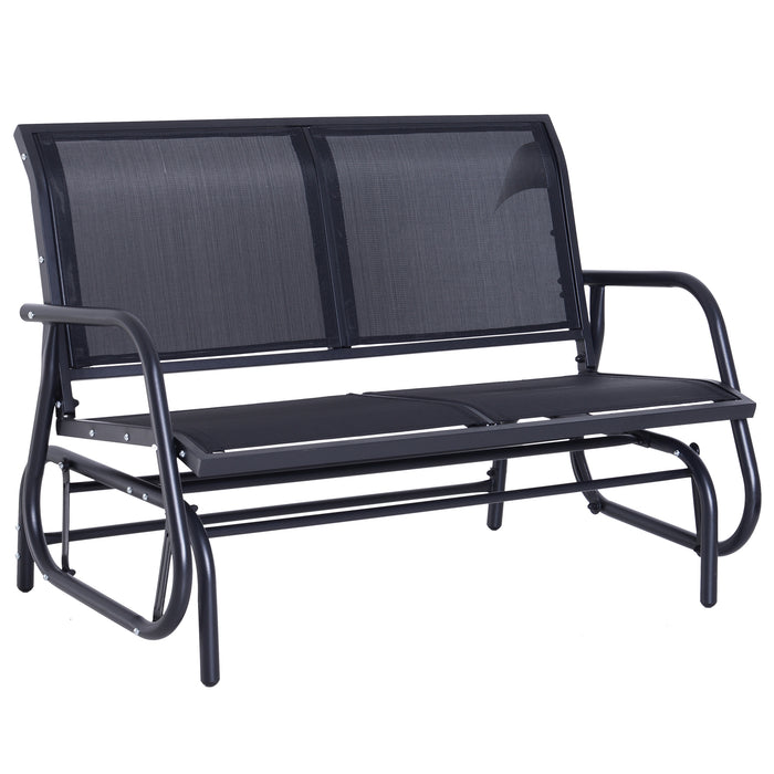 Outdoor 2-Person Glider Bench - Double Swing Loveseat with Powder-Coated Steel Frame - Ideal for Garden, Patio, and Porch Use in Black