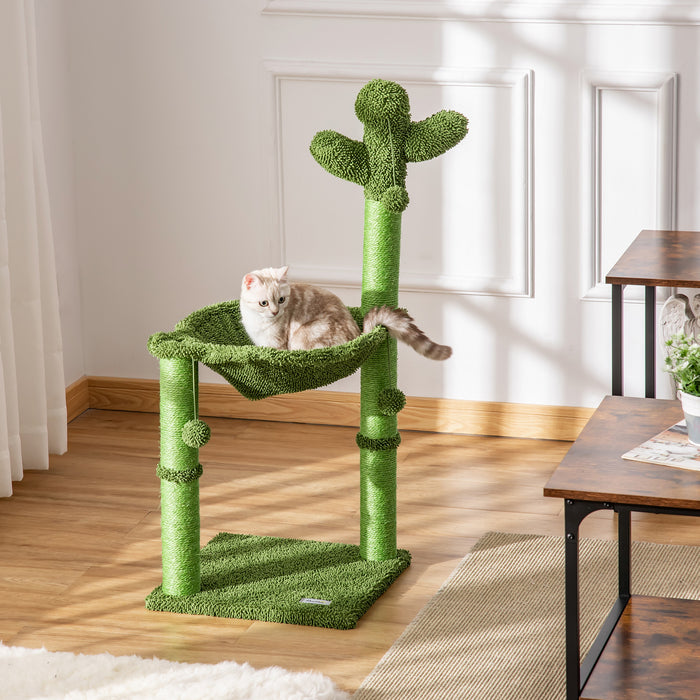 Cactus Cat Tower with Scratching Post - Kitten Activity Center Featuring Plush Hammock and Dangling Ball Toy - Perfect for Playful Cats and Scratching Needs