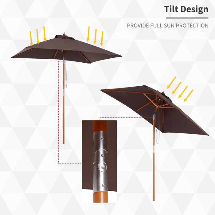 Extra Large Bamboo Garden Parasol - 2m x 1.5m Sun Umbrella with Tilt Mechanism and Fir Wooden Pole - Ideal for Patio and Outdoor Backyard Shade