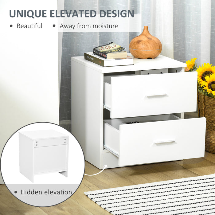 Modern 2-Drawer Bedside Table - Sleek Nightstand with Cabinet Style Storage - Ideal for Bedroom and Living Room Organization