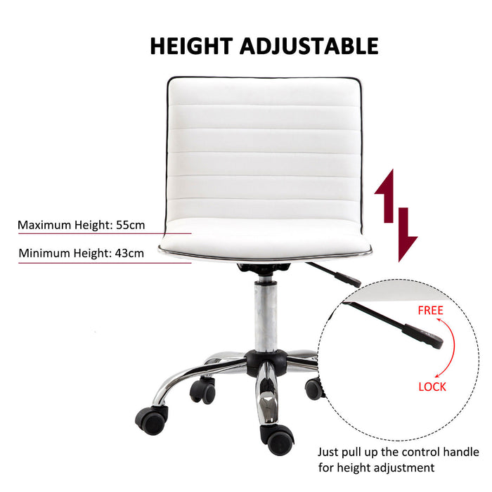 Ergonomic Armless Mid-Back Chair - PU Leather and Swivel Design with Chrome Base - Ideal for Home and Office Comfort