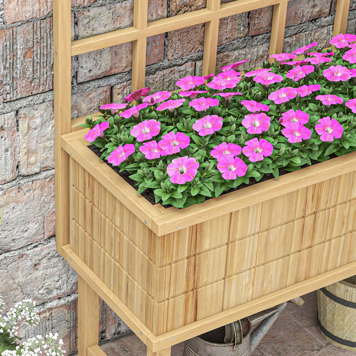 Elevated Wooden Garden Bed with Trellis - Planter for Climbing Plants, Built-In Drainage & Liner Included - Ideal for Outdoor Gardening and Vine Support