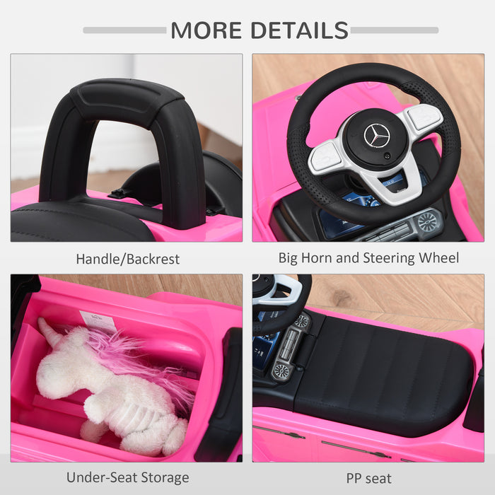 Aosom Mercedes-Benz G350 - Kids' Foot-to-Floor Ride-On Car with Push Handle and Horn - Pink Slider with Under-Seat Storage for Toddlers