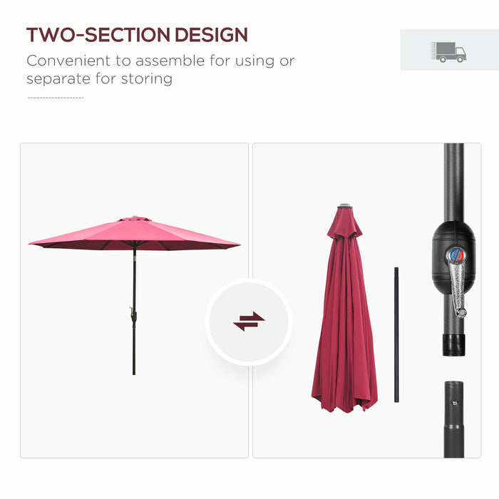 Tilting Parasol 3m Sun Shade Umbrella - Wine Red, 8 Ribs, Crank Handle for Easy Adjustment - Ideal for Garden, Balcony, Outdoor Bench Seating