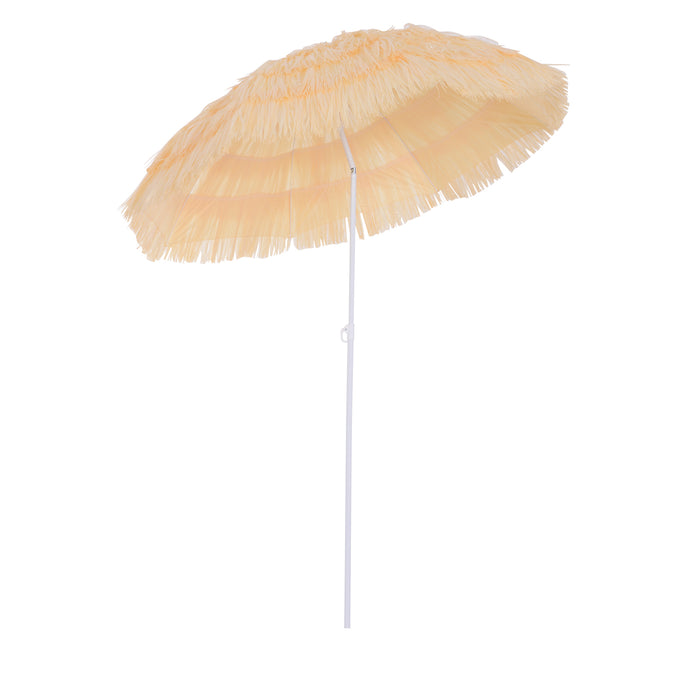 Hawaiian Beach Sun Umbrella - Wheat Color, Folding, Tilting, Crank-Operated Parasol for Patio and Garden - Ideal Sunshade for Outdoor Relaxation