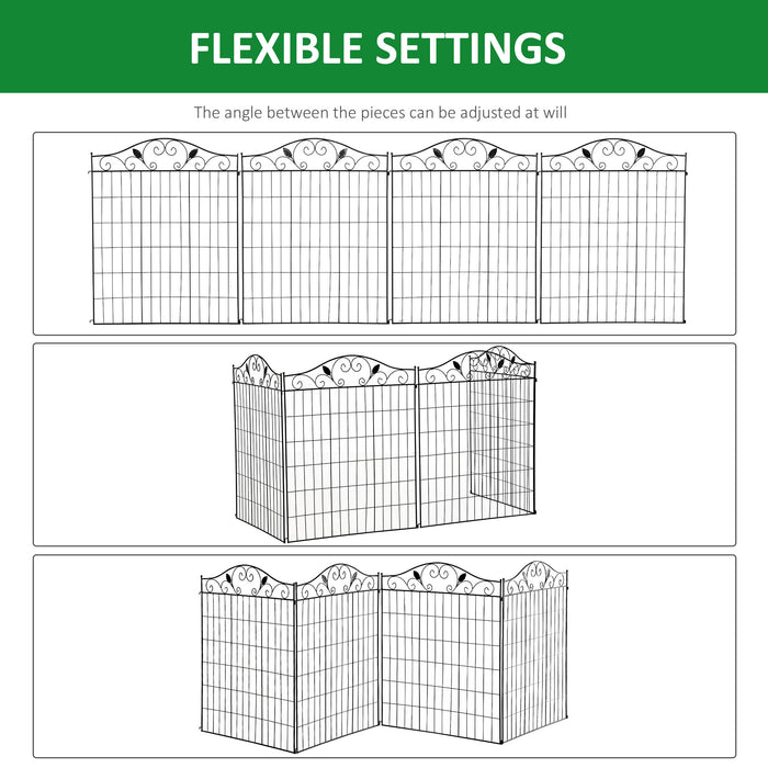 Decorative Garden Fence Set - 4 Metal Panels, 44in x 12ft, Wire Landscape Border Edging - Outdoor Styling for Lawn and Flower Beds